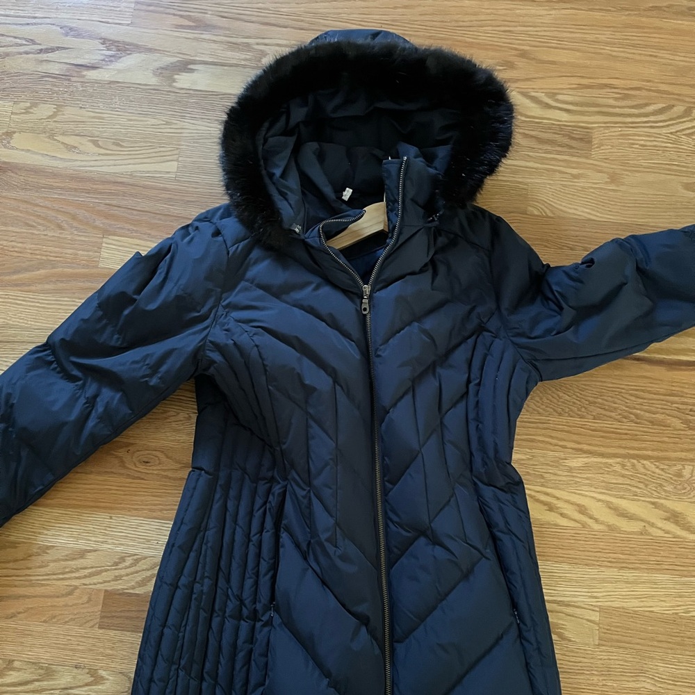 Navy Hooded Quilted Coat